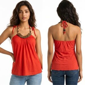 Women's Halter Neck Top -Orange Size S